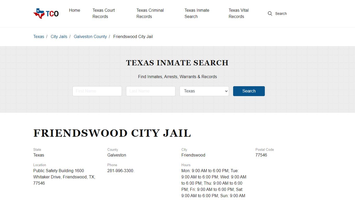 Friendswood City Jail in Friendswood, TX - Contact Information and ...